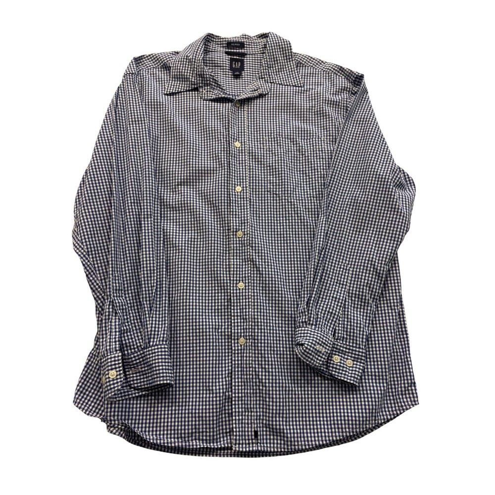 GAP Relaxed Fit mens sz L Blue White Gingham Check long sleeve button up preppy